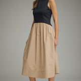 THAT'S MORE LIKE IT BLACK & TAN MIDI DRESS