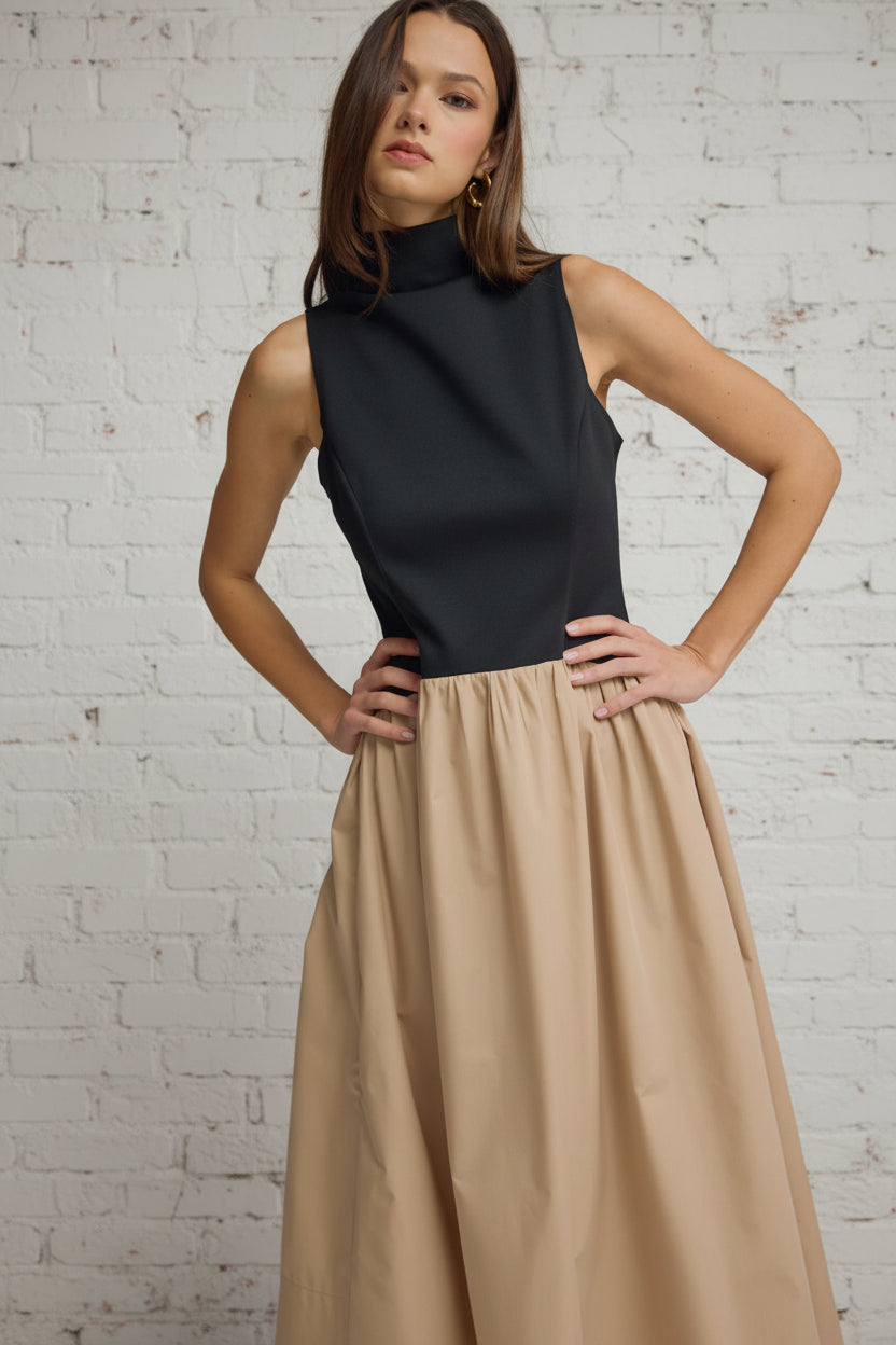 THAT'S MORE LIKE IT BLACK & TAN MIDI DRESS – Anything Bling Boutique