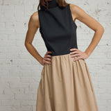 THAT'S MORE LIKE IT BLACK & TAN MIDI DRESS