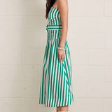CHIC GETAWAY KELLY GREEN STRIPE MIDI DRESS