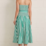 CHIC GETAWAY KELLY GREEN STRIPE MIDI DRESS