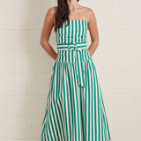 CHIC GETAWAY KELLY GREEN STRIPE MIDI DRESS