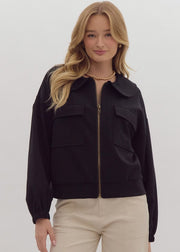 ON MY MIND BLACK ZIPPER FRONT JACKET