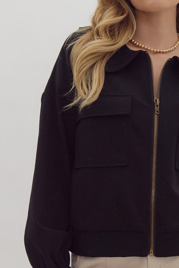 ON MY MIND BLACK ZIPPER FRONT JACKET