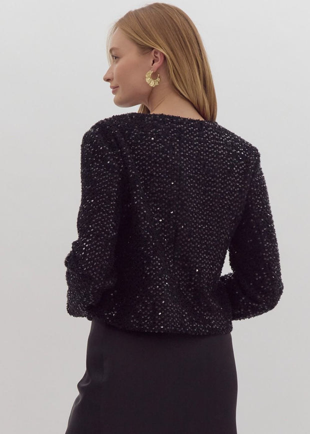 SIMPLY CLASSY BLACK SEQUIN CROPPED JACKET