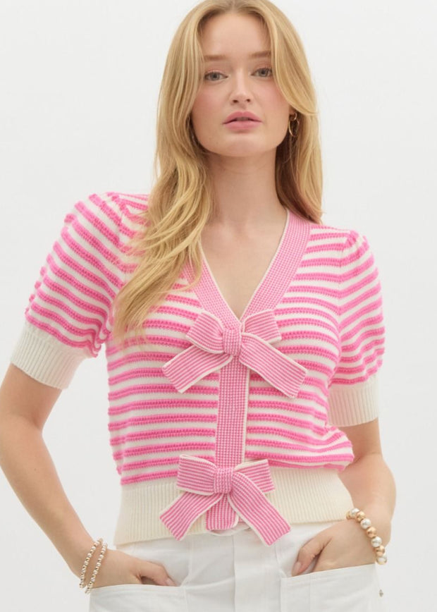 CHEERS TO BRUNCH PINK BOW SWEATER