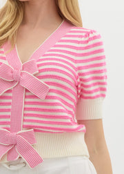 CHEERS TO BRUNCH PINK BOW SWEATER