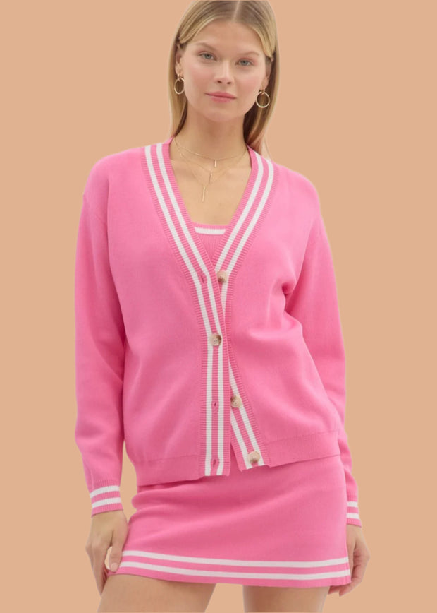 COURTSIDE CUTIE HOT PINK CARDIGAN