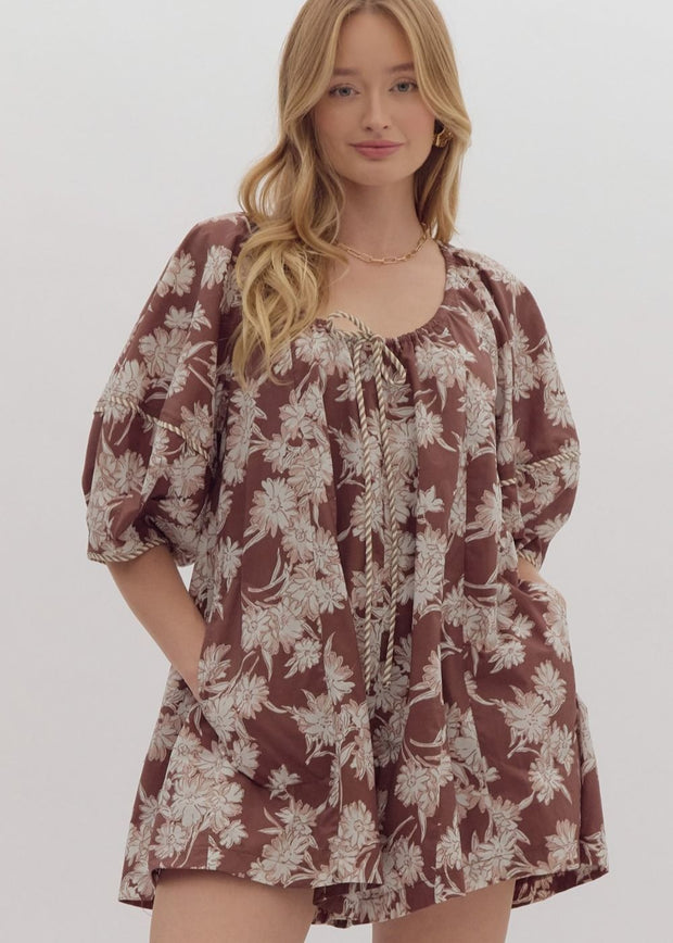 HILL COUNTRY SCENES BROWN FLORAL ROMPER