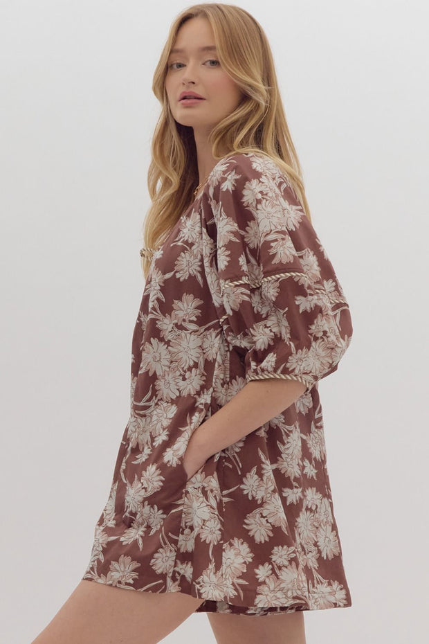 HILL COUNTRY SCENES BROWN FLORAL ROMPER