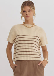 BIG AMBITIONS TAUPE & CREAM STRIPED SWEATER