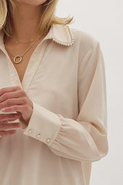 NATURAL GRACE PEARL DETAIL CREAM BLOUSE