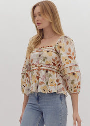 FALL SPLENDOR FLORAL PRINT PEPLUM TOP