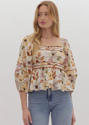 FALL SPLENDOR FLORAL PRINT PEPLUM TOP