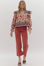 ENDEARING ELEGANCE MIXED PRINT BLOUSE