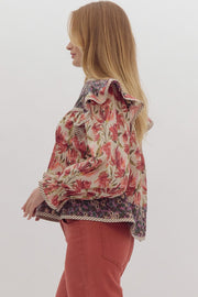 ENDEARING ELEGANCE MIXED PRINT BLOUSE