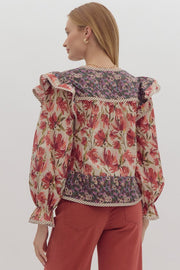 ENDEARING ELEGANCE MIXED PRINT BLOUSE