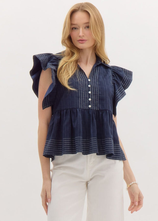 NAUTICAL TIME NAVY BABYDOLL TOP