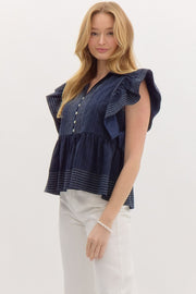 NAUTICAL TIME NAVY BABYDOLL TOP