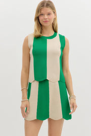 BRUNCH ON THE PIER STRIPE SWEATER SKIRT WITH SCALLOP HEM