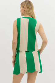 BRUNCH ON THE PIER STRIPE SWEATER SKIRT WITH SCALLOP HEM