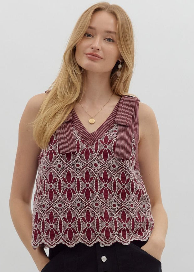 HERE FOR THE HOME TEAM EMBROIDERED TOP