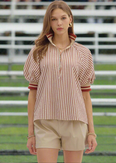 FALL VIBES BRICK STRIPE BLOUSE