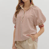 FALL VIBES BRICK STRIPE BLOUSE