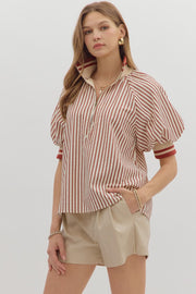 FALL VIBES BRICK STRIPE BLOUSE