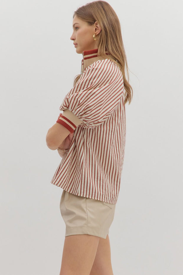 FALL VIBES BRICK STRIPE BLOUSE