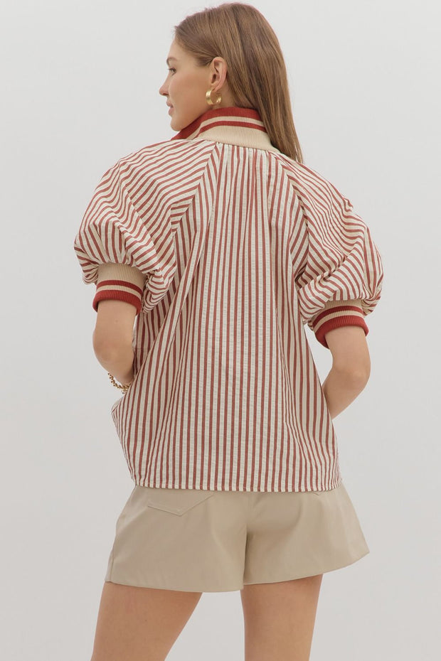 FALL VIBES BRICK STRIPE BLOUSE