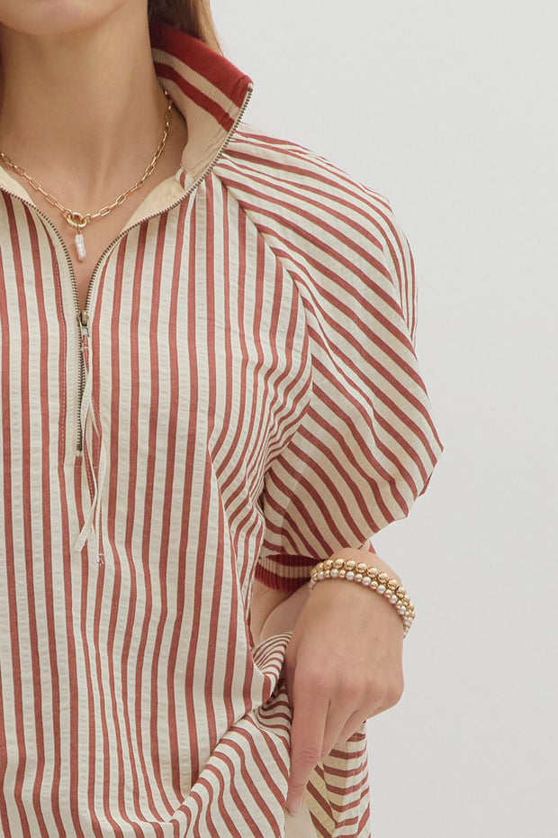 FALL VIBES BRICK STRIPE BLOUSE