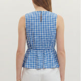 PICNIC PERFECT GINGHAM SLEEVELESS RUFFLE TOP