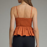 SWEET TALK SLEEVELESS PEPLUM TOP - BLACK OR CINNAMON