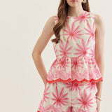 PALM BREEZE PINK EMBROIDERED TOP