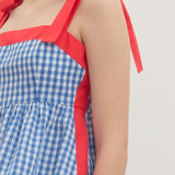 MISS USA BLUE GINGHAM PEPLUM TOP