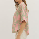 COOL AS CAN BE PINK GEOMETRIC BLOUSE