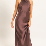 COCKTAIL HOUR CHOCOLATE SLEEVELESS MIDI DRESS