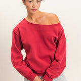 SEEING RED OFF THE SHOULDER SWEATSHIRT