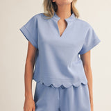 PERFECT MATCH SCALLOP HEM SHORT SET - KELLY GREEN, HOT PINK OR BLUE