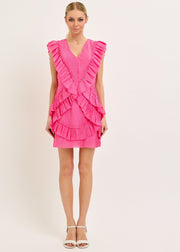 SOCIAL SEASON HOT PINK RUFFLE MINI DRESS