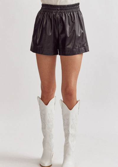 CASUAL PERFECTION PAPERBAG WAIST FAUX LEATHER SHORTS