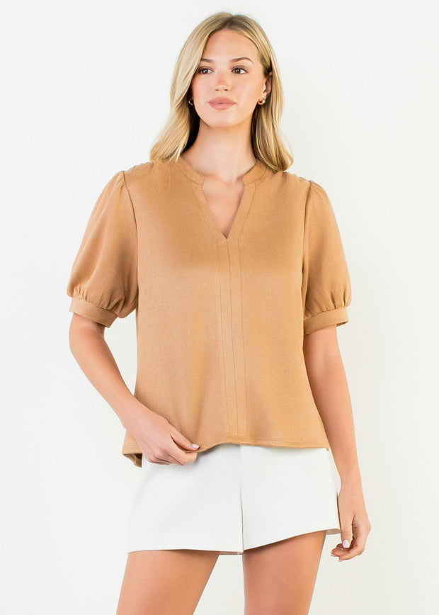 AUTUMN AVENUE CARAMEL SUEDE BLOUSE