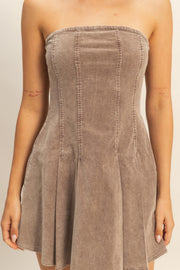 LOVER'S GAZE MOCHA STRAPLESS MINI DRESS