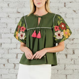 BETTER DAYS AHEAD OLIVE EMROIDERED PUFF SLEEVE TOP