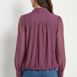 TABLE FOR TWO TEXTURED BUTTON FRONT BLOUSE - PLUM OR OFF-WHITE