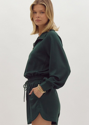 EVERYDAY APPEAL HUNTER GREEN LONG SLEEVE ROMPER