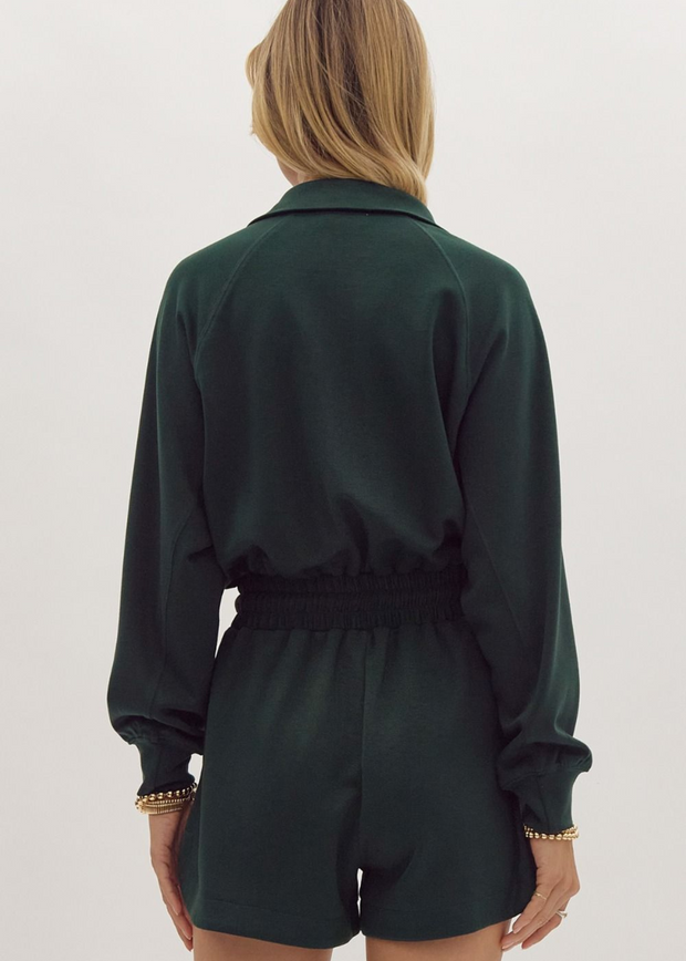 EVERYDAY APPEAL HUNTER GREEN LONG SLEEVE ROMPER