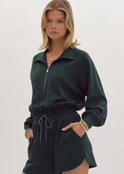 EVERYDAY APPEAL HUNTER GREEN LONG SLEEVE ROMPER