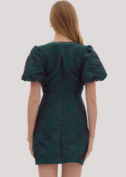 WRAP ME UP HUNTER GREEN JACQUARD DRESS